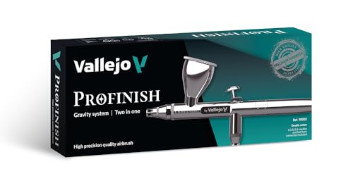 Vallejo - Airbrush Profinish, Profesional Dual-Action Gravity-Feed System with 0.2 & 0.3mm Nozzles and 0.1/0.3 & 0.5 fl.oz. Cup Included, Ideal for Artists, Ultra-Light Alloy Construction