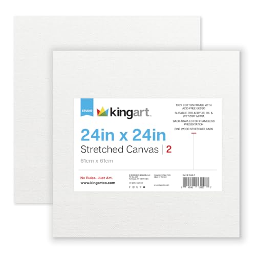KINGART 844-2 Stretched White Canvas for Painting, 24 x 24 Inch, Pack of 2 - size: 24 x 24 Inch