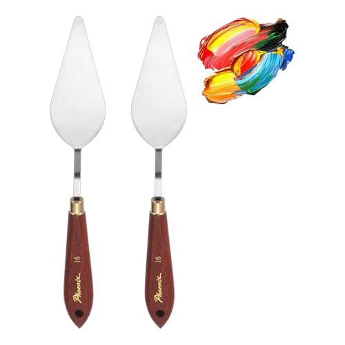 MECCANIXITY Pack of 2 Palette Knife No.16, 9.4" Long with Stainless Steel Flexible Spatula Pallet Knife and Wood Handle for Scraping, Mixing, Oil Acrylic Painting Canvas - style: No.16