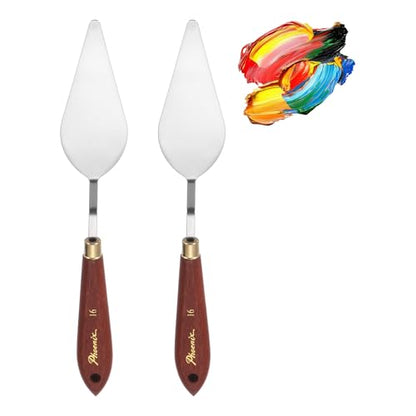 MECCANIXITY Pack of 2 Palette Knife No.16, 9.4" Long with Stainless Steel Flexible Spatula Pallet Knife and Wood Handle for Scraping, Mixing, Oil Acrylic Painting Canvas - style: No.16