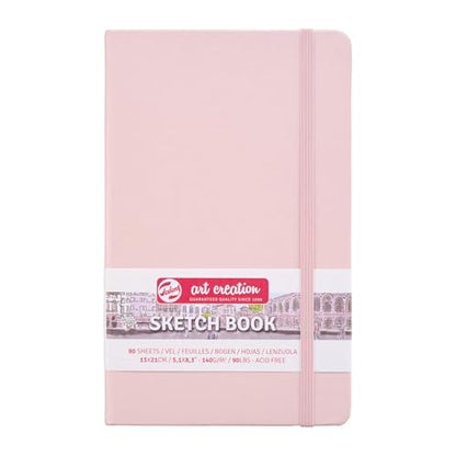 Talens Art Creation Sketchbook, Pastel Pink, 80 Sheets, 5.1 x 8.3 in | Hard-Bound Pocket Notebook, 140 GSM/94 lbs Paper, Acid-Free Cream Blank Paper, Ribbon Bookmark, and Elastic Closure - color: pastel pink, size: 13×21cm