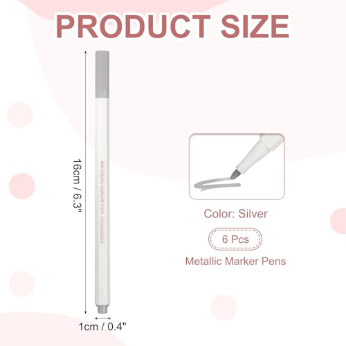 PATIKIL Metallic Marker Pens, 6Pcs Permanent Markers Medium Tip Quick Dry Paint Pen on Plastic Wood Stone Glass Canvas DIY Crafts Art Supplies for Drawing Writing Marking, Silver - color: Silver