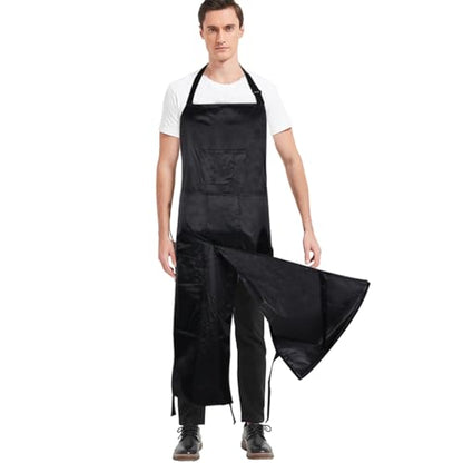 Pottery Split-Leg Make Ceramic Apron, Long Split-Leg Artist Painting Apron with 3 Pockets for Men and Women - color: Waterproof Black