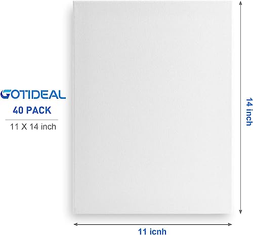 GOTIDEAL Bulk Canvases for Painting, 11x14 inch Value Pack of 40 with Acrylic Paint Set with 10 Brushes, 18 Colors(59ml, 2 oz)