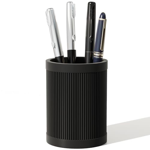 HighHerz Aesthetic Pen Holder For Desk, Modern Silicone Pencil Holder, Stylish Office Desk Decor, Made of 5 mm Thickened Premium Silicone, Office Desk Organizer And Accessories (Black) - color: Black