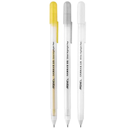 RVOGJP 3 Colors Gel Pen Set - White, Gold and Silver Gel Ink Pens for Black Paper Drawing, Sketching, Illustration, Card Making, Bullet Journaling, Pack of 3 - color: Multicolor