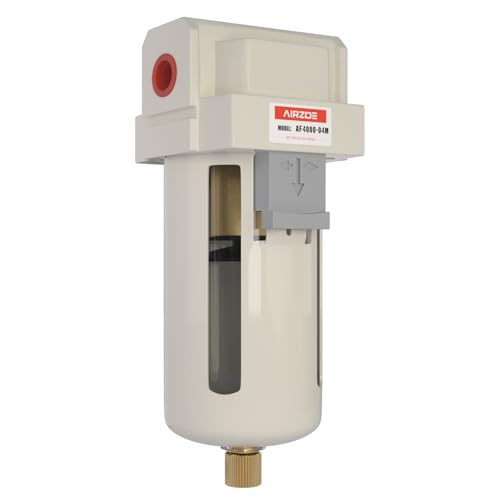 AIRZOE 1/2" NPT Air Dryer for Compressor - Air Compressor Water Separator AF4000-04,Semi-Auto Drain,5 Micron Brass Element, Poly Bowl - size: 1/2" NPT