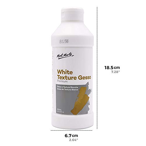 Mont Marte Premium White Texture Gesso 16.9oz (500ml), Suitable for Acrylic Paint, Oil Paint, Color Pencils, Pastels, Graphite and Charcoal - size: 16.9 Fl Oz (Pack of 1)