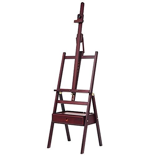 MEEDEN Studio H-Frame Easel with Storage Drawer - Adjustable (60"~75") Forward Tilting Solid Beech Wood Easel Stand for Artists, Students & Beginners, Holds Canvas Art up to 36", Deep Walnut - color: Walnut Color