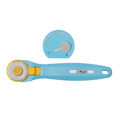 OLFA Rotary Cutter Craft Set (RTY-1C/TK-AQA) - 28mm w/Touch Knife, Aqua | 28mm tungsten steel rotary cutter and touch knife combo - Quilting and craft cutting - Quilters and Crafters