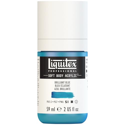 Liquitex Soft Body Acrylic Paint, 2-oz Bottle, Brilliant Blue | Low Viscosity, Highly Pigmented, Satin Finish, Retains Subtle Brush Strokes, Great Surface Coverage, Highly Versatile - color: Brilliant Blue, style: 2-oz Bottle