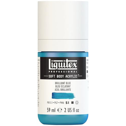Liquitex Soft Body Acrylic Paint, 2-oz Bottle, Brilliant Blue | Low Viscosity, Highly Pigmented, Satin Finish, Retains Subtle Brush Strokes, Great Surface Coverage, Highly Versatile - color: Brilliant Blue, style: 2-oz Bottle
