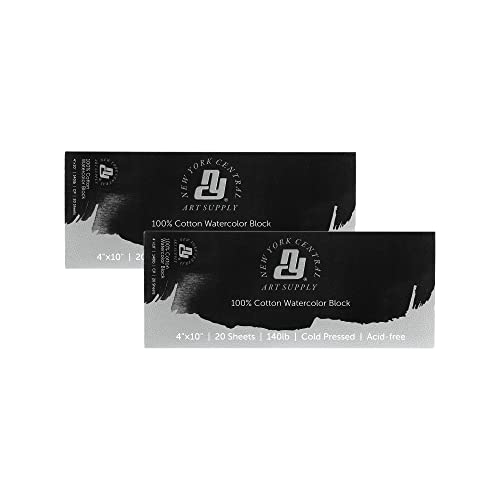 New York Central 100% Cotton Watercolor Paper Blocks 2 Pack 140lb 4x10 - Cold Press Acid-Free Premium Watercolor Paper for Artists, Painting, Water Media, Professionals, & More - size: 4x10" - 2 Pack