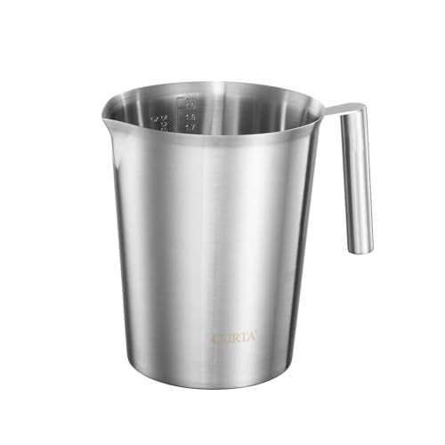 18/8 Stainless Steel Measuring Cup with Round Handle and Pour Spout, Heavy Duty Commercial Kitchen Measuring Pitcher for Restaurant, Bakery, Food Prep, 64 OZ (8 Cup, 2000 ML) - color: Round Handle, size: 64 OZ (8 Cup, 2000 ML)