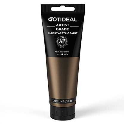 GOTIDEAL Metallic Bronze Acrylic Paint Pearl Deep Brown Tubes(120ml, 4.1 oz) - color: Pearl Deep Brown, style: Metallic