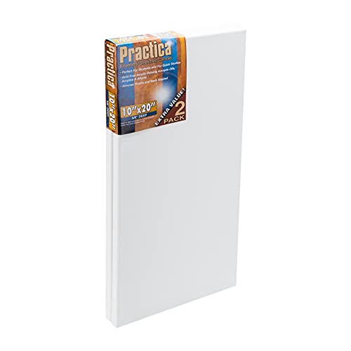 Practica Economy Stretched Cotton Canvas - Acid-Free Acrylic Primed Canvas for Acrylics, Pastels, Graphite, & More! - [2-Pack - 10x20] - size: 10x20"