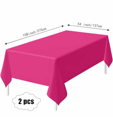 HEIPINIUYE 2 Pack Hot Pink Tablecloth Disposable 54 x 108 Inch Hot Pink Plastic Table Cloth Disposable Waterproof Rectangle Table Cover for Party Birthday Camping Picnic Tablecloths - color: Hot Pink Rectangle Tablecloth, size: 2 Pack