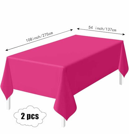 HEIPINIUYE 2 Pack Hot Pink Tablecloth Disposable 54 x 108 Inch Hot Pink Plastic Table Cloth Disposable Waterproof Rectangle Table Cover for Party Birthday Camping Picnic Tablecloths - color: Hot Pink Rectangle Tablecloth, size: 2 Pack