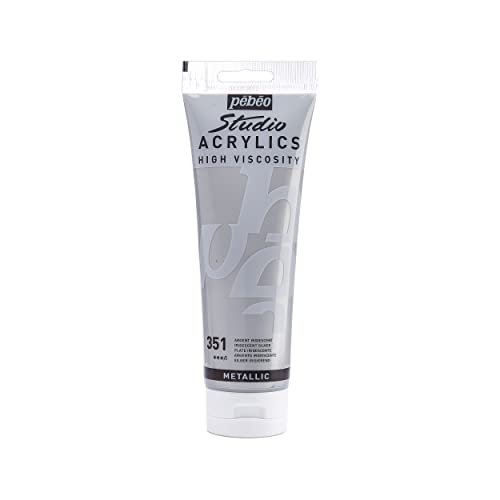 PEBEO Studio Acrylics High Viscosity, Fine Acrylic, 250 ml - Iridescent Silver, 8.45 Fl Oz (Pack of 1) - color: Iridescent Silver, size: 8.45 Fl Oz (Pack of 1)