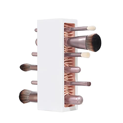 JAMEND CLXP Makeup Brushes Holder Organizer, Silicone Vanity Air Drying Rack Display Storage for Brush, Eyeliners and More, Practical Cosmetic Tools Container (Pink-White) - color: Pink-White