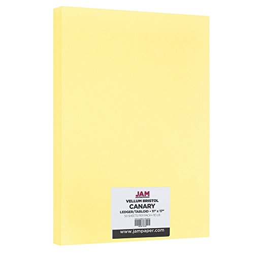 JAM PAPER Extra Heavy Weight 110lb Cardstock - 11 x 17 - Tabloid Coverstock - Canary Yellow - 50 Sheets/Pack - color: Canary, size: 11" x 17"