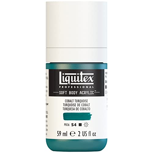 Liquitex Soft Body Acrylic Paint, 2-oz Bottle, Cobalt Turquoise | Low Viscosity, Highly Pigmented, Satin Finish, Retains Subtle Brush Strokes, Great Surface Coverage, Highly Versatile - color: Cobalt Turquoise, style: 2-oz Bottle