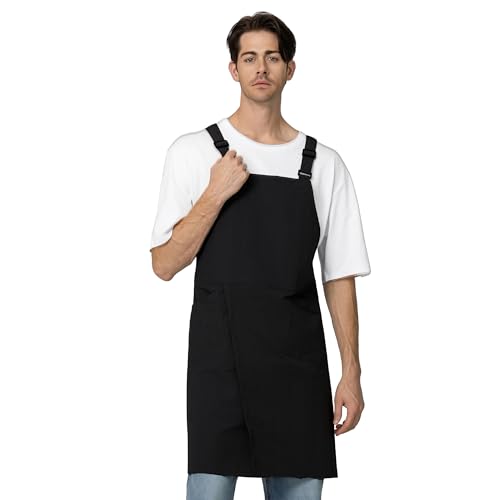 Unisex Waterproof Apron Restaurant Cooking Cafè Flower Shop Baking Kitchen Length Adjustable - color: Black