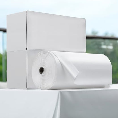 Plastic Table Cloth, 410 Ft X 54 In Disposable Tablecloth White Tablecloth | Plastic Tablecloth Roll with Sliding Cutter Premium Waterproof Plastic Table Cover Roll for Picnics, Party, Birthday, Wedding - color: White, size: 4920" x 54" (Rectangular)