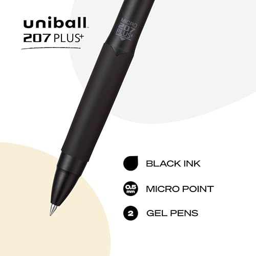 uniball™ 207 Plus+ Gel Pens, Black Ink, 0.5mm Micro Point, 2 Count
