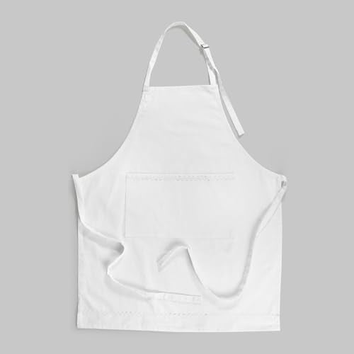 FINGERCRAFT Apron, Dual Pocket, Adjustable Tie, Multipurpose Washable Bib Apron for Home, Kitchen, Chef and Professionals - color: White