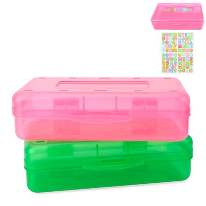 Pink and Green Pencil Box, Clear Case, Large Capacity Hard Stackable Storage for Girls, 2 Pack - color: Pink Green