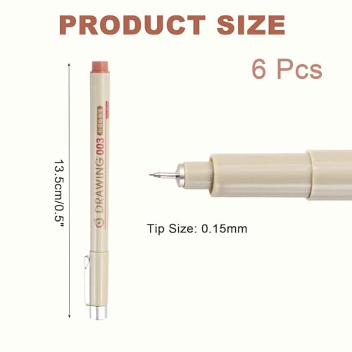 MECCANIXITY 003 Fineliner Ink Pens, 6Pcs 0.15mm Brown Micro Pens with Waterproof Archival Ink for Watercolor Sketching Cartoon Technical Drawing - style: 003#
