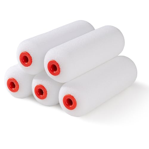 Mister Rui 4 Inch Foam Paint Roller Covers, 30 kg/m³, 5 Pack | Ideal for Users Painting Cabinets, Doors and Furniture; Fits 4 Inch Frames and Applies Water-based Paint Smoothly - size: 30 kg/m³, 5 Pack