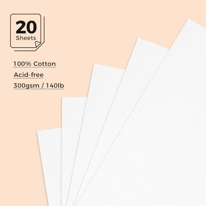 Lightwish Watercolor Sketchbook, 100% Cotton 300gsm Cold Press, 5.8" x 8.2", 20 Sheets, A5 Binder Bound & Refillable, Acid Free Paper for Artists, Adults, Students, Travel Art Journal - color: British Retro - Brown
