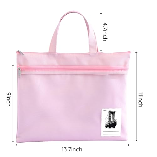 Mesh Zipper Pouch, 13.7" x 11" Large Art Portfolio Bag with Handle Foldable Storage Pocket Compatible with A4 Paper Size for Puzzle Project/Cross Stitch/Travel/Office/Art Supplies (Pink) - color: Pink