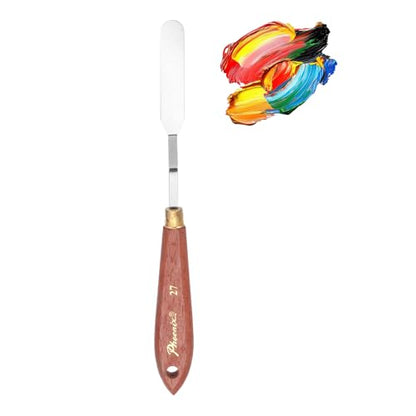 MECCANIXITY Pack of 1 Palette Knife No.27, 8.3" Long Palette Knives with Stainless Steel Flexible Spatula Pallet Knife and Wood Handle for Scraping, Mixing, Oil Acrylic Painting Canvas - style: No.27