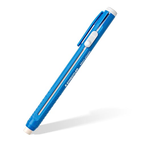 STAEDTLER Mars Plastic Eraser Pen with Refillable Holder, German-Made Eraser for Pencils, Smudge-Free & Tear-Free Precision, Retractable Design with Clip, Blue - style: Eraser Pen