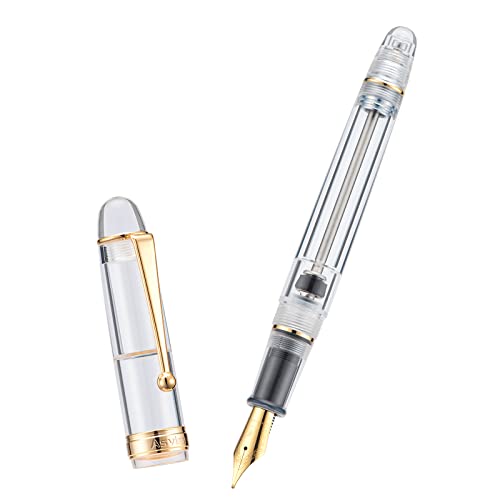 Asvine V126 Vacuum Filling Fountain Pen Extra Fine Nib, Transparent Clear Acrylic, Large-Capacity with Gift Case - color: Transparent clear, style: Extra Fine Point