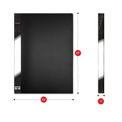 Presentation Book 40 Clear Pockets Sleeves Protectors Art Portfolio Clear Book for Artwork, Report Sheet, Letter (16.5x12.1inch) - size: 16.5x12.1inch (Black)