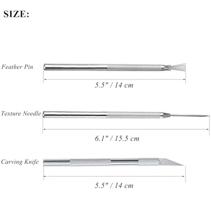 3 in 1 Clay Needle Tools Sculpting Ceramics Pottery Carving Tools for Model Clay Supplies, Ceramic & Pottery Tools Includes Sculpture Feather Pin Carving Knife Needle Texture Tools, LXLVOUEG - size: 5.5 inch-PinKnNe-3P