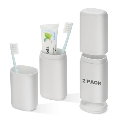 Travel Toothbrush and Toothpaste Case, 2 in 1 Gray Toothbrush Holder and Rinse Cup, Large Capacity Toothbrush Cup with Cover, Portable Toothbrush Holder for Traveling, Camping, Trip - 2PCS - color: Gray
