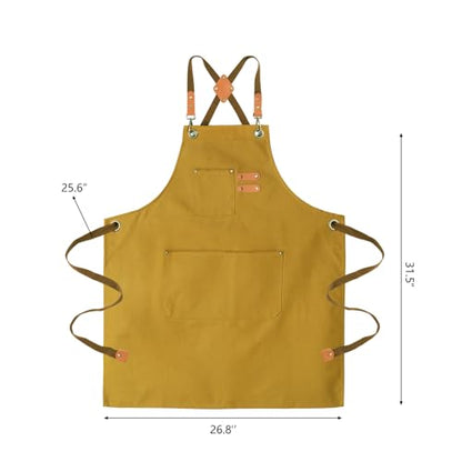 Chef Aprons for Men Canvas Apron with Large Pockets and Adjustable Neck Strap for Cooking,BBQ, Gardening - color: Brown