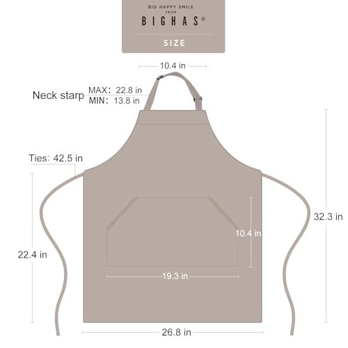 BIGHAS Adjustable Bib Apron with Long Ties for Women Men 18 Colors Chef Kitchen Cooking - color: Tan