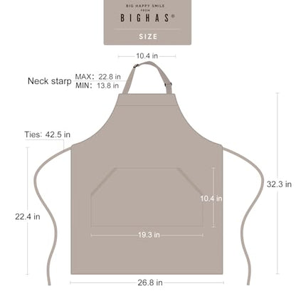 BIGHAS Adjustable Bib Apron with Long Ties for Women Men 18 Colors Chef Kitchen Cooking - color: Tan