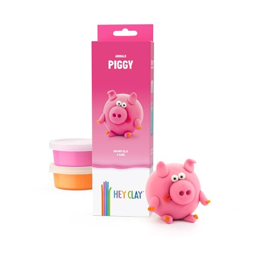 Hey Clay Animals - Claymate Piggy - Colorful Modeling Air Dry Clay for Kids - Air Dry Clay Kit 3 Cans with Fun Interactive App - color: Piggy