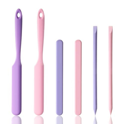 6 PCS Non-Stick Wax Spatulas Set, Silicone Wax Applicator 3 Sizes Scrapers Reusable Silicone Stirring Stick For Body Use Home Salon (Pink&Pruple)