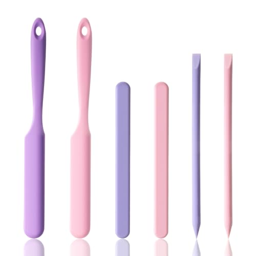 6 PCS Non-Stick Wax Spatulas Set, Silicone Wax Applicator 3 Sizes Scrapers Reusable Silicone Stirring Stick For Body Use Home Salon (Pink&Pruple)