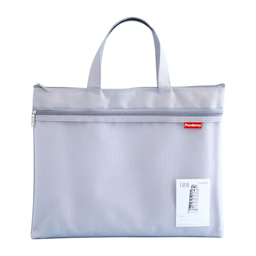 Pendancy A4 Zipper File Bag, Double Pocket Mesh Pouch with Handle, Gray | 11 x 13.7 in File Organizer for Documents, Books and Puzzles; Lightweight Nylon, Clear Mesh Pocket and Foldable Design - color: Gray, style: Stamp Type A4 Size(11x13.8in)
