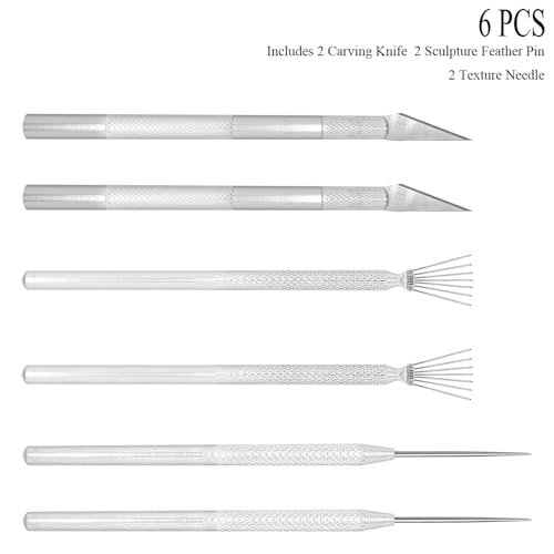 3 in 1 Clay Needle Tools Sculpting Ceramics Pottery Carving Tools for Model Clay Supplies, Ceramic & Pottery Tool Includes Sculpture Feather Pin Carving Knife Needle Texture Tool,6PCS Total,LXLVOUEG - size: 5.5 inch-PinKnNe-6P