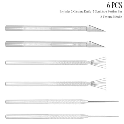 3 in 1 Clay Needle Tools Sculpting Ceramics Pottery Carving Tools for Model Clay Supplies, Ceramic & Pottery Tool Includes Sculpture Feather Pin Carving Knife Needle Texture Tool,6PCS Total,LXLVOUEG - size: 5.5 inch-PinKnNe-6P